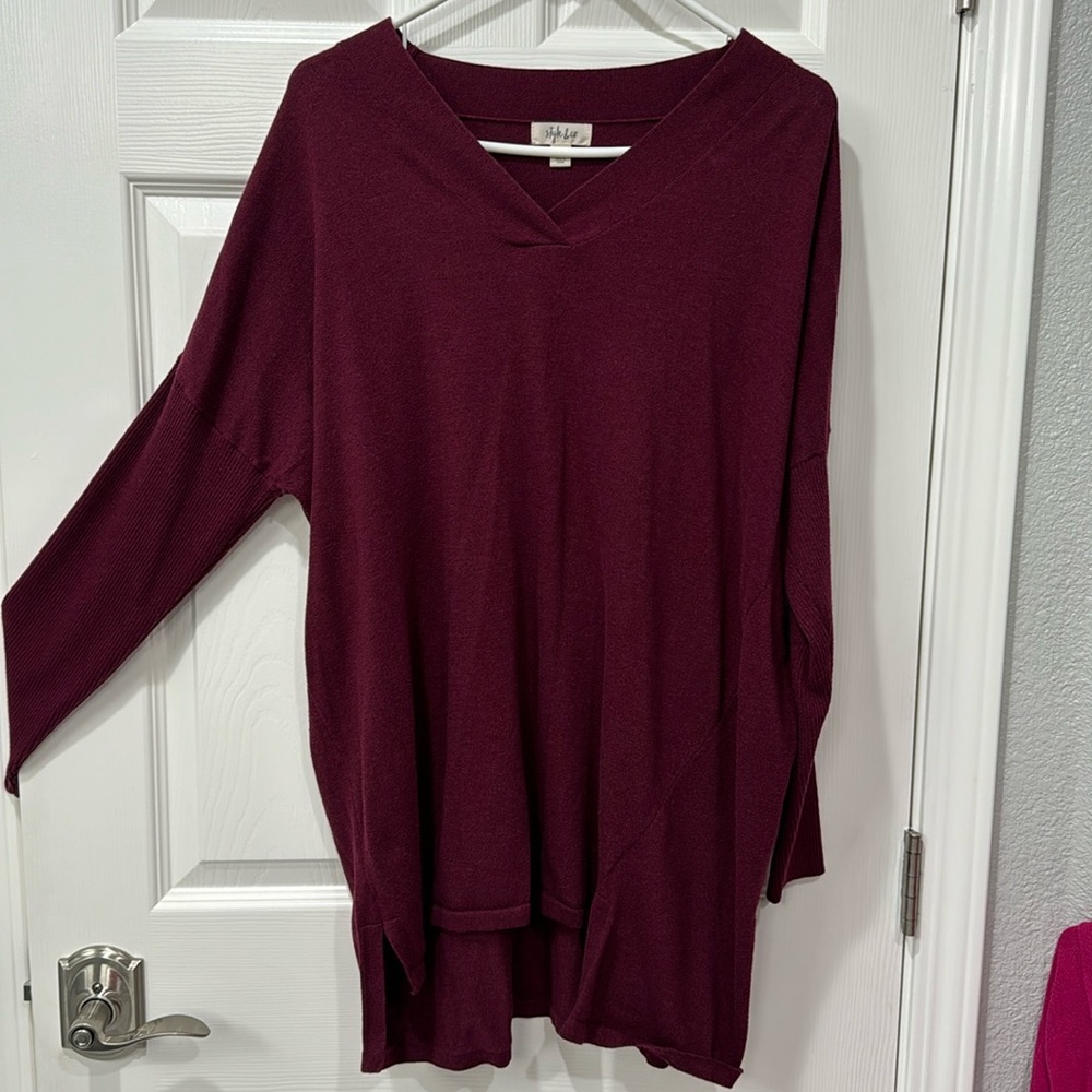 V neck tunic sweater